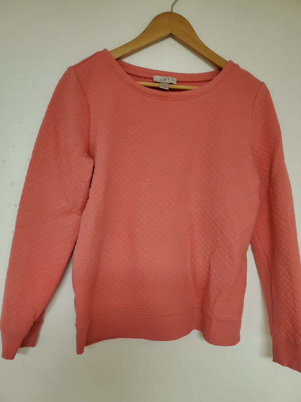 LOFT Peach Coral Textured Crewneck Sweater